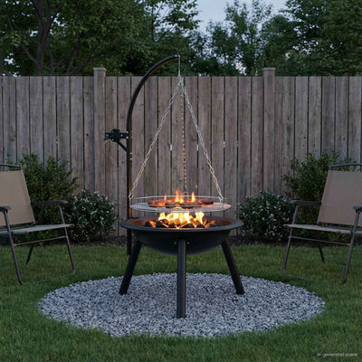 Bålsted med justerbar grillrist ⌀55,5 x 107,5 cm Stål Sort
