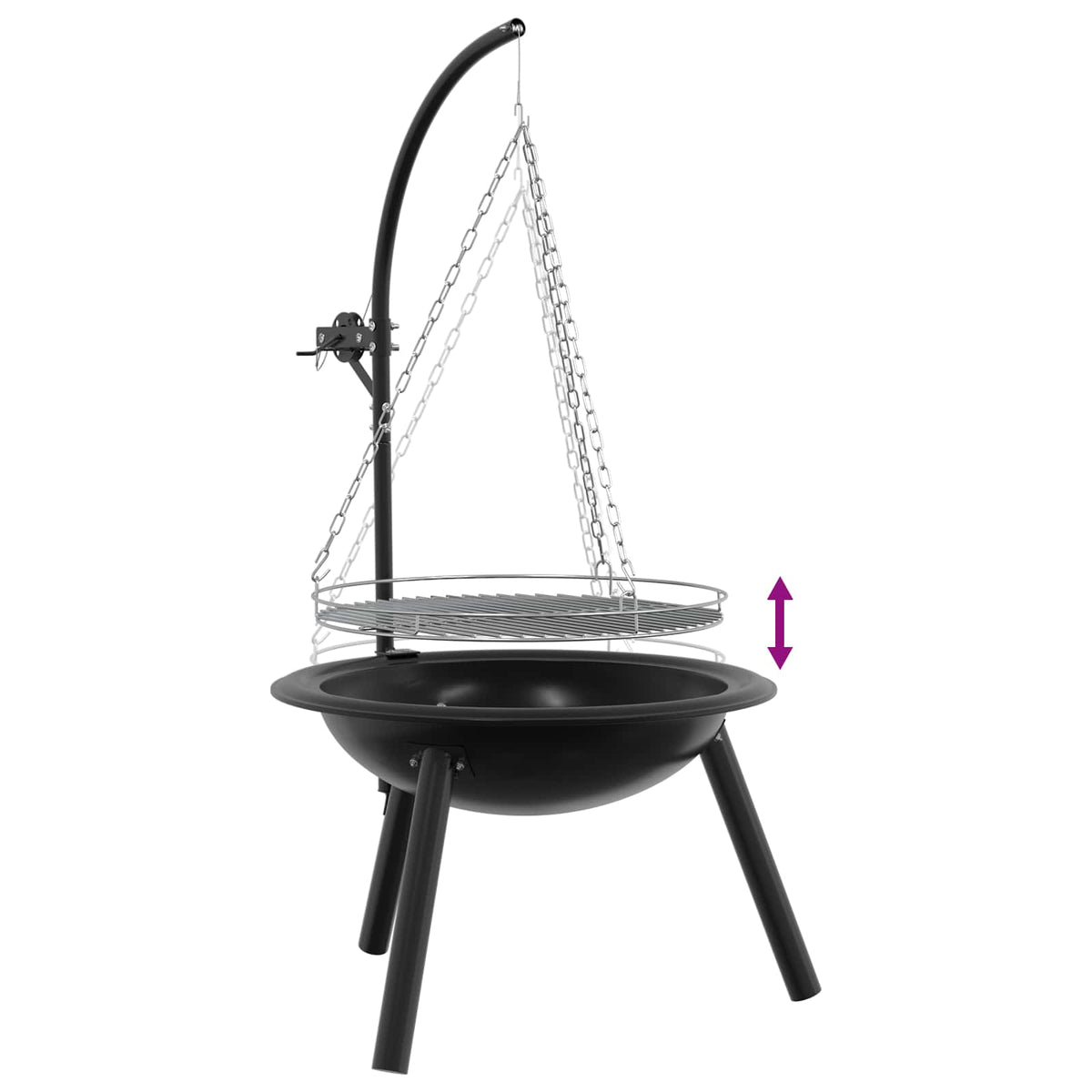 Bålsted med justerbar grillrist ⌀55,5 x 107,5 cm Stål Sort