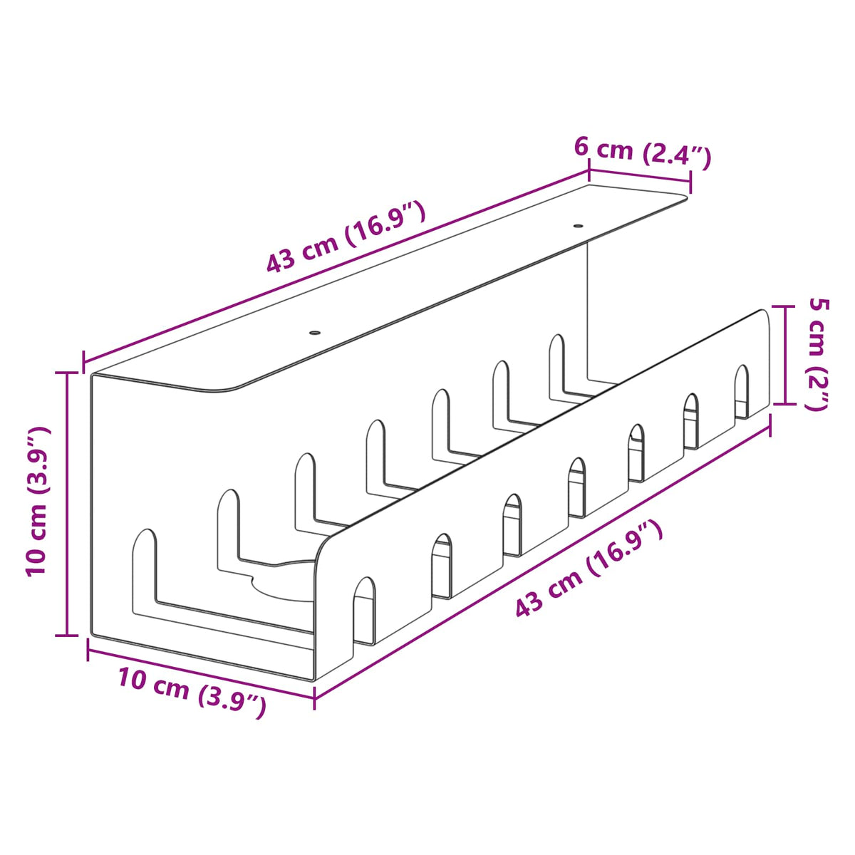 Under bordkablehåndteringstrå 2 stk. Antracit 43 x 10 x 10 cm
