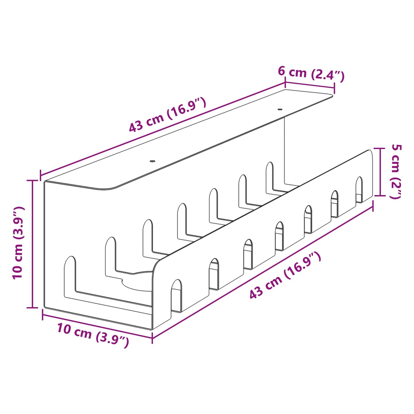 Under bordkablehåndteringstrå 2 stk. Sort 43 x 10 x 10 cm Stål