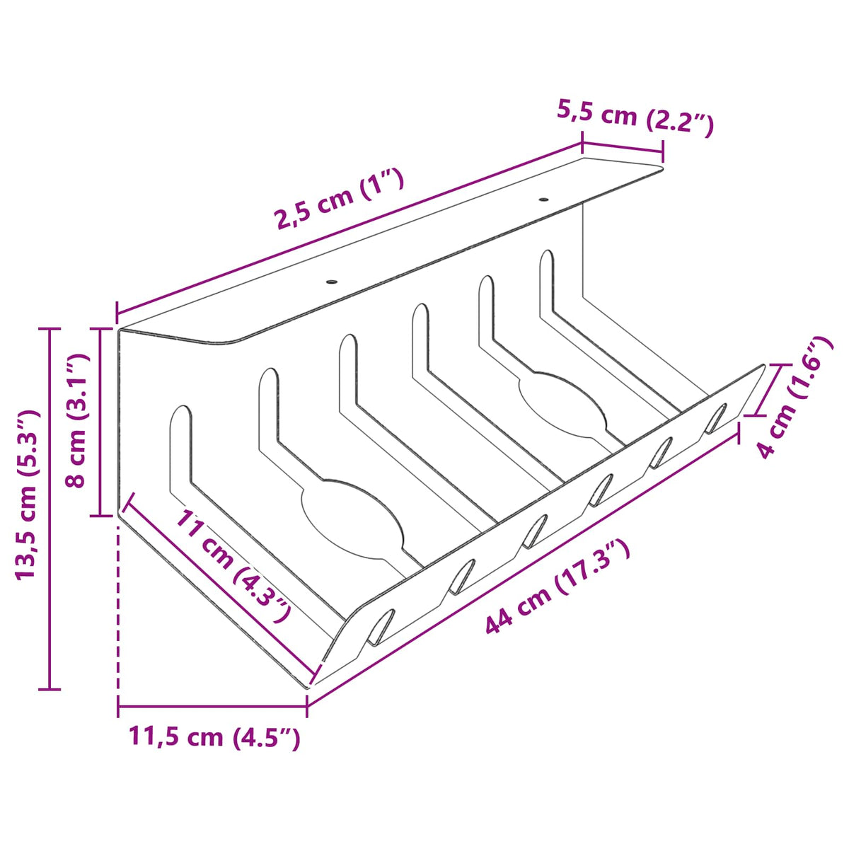 Under bordkablehåndteringstrå 2 stk. Sort 44 x 11,5 x 13,5 cm