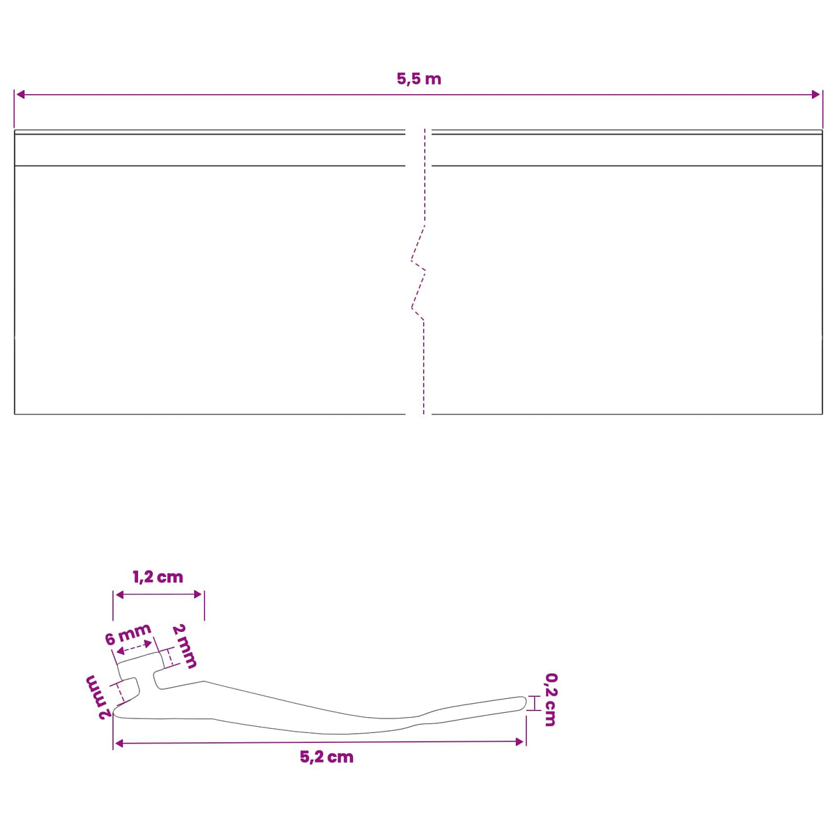 Garage Dør Tætning Sort 52 x 2 mm 5,5 m PVC