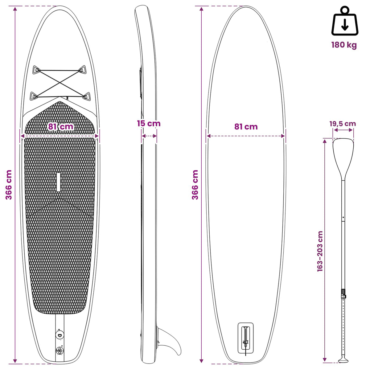 Oppustelig Stand Up Paddle Board POSEIDON 366 x 81 x 15 cm Grøn