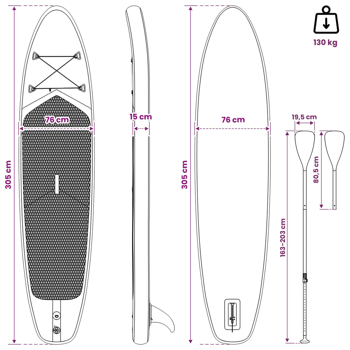 SUP board med sæde 2-i-1 APEX 305 x 76 x 15 cm Blå