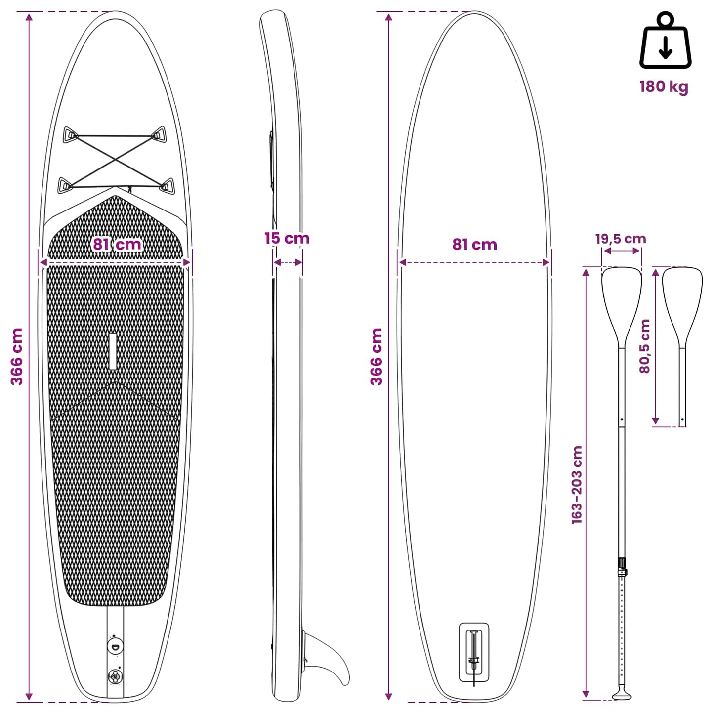 SUP board med sæde 2-i-1 APEX 366 x 81 x 15 cm Blå