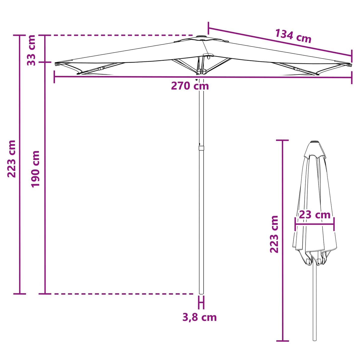 Havesol 270 x 270 cm Polyester Rektangulær Sort og Hvid