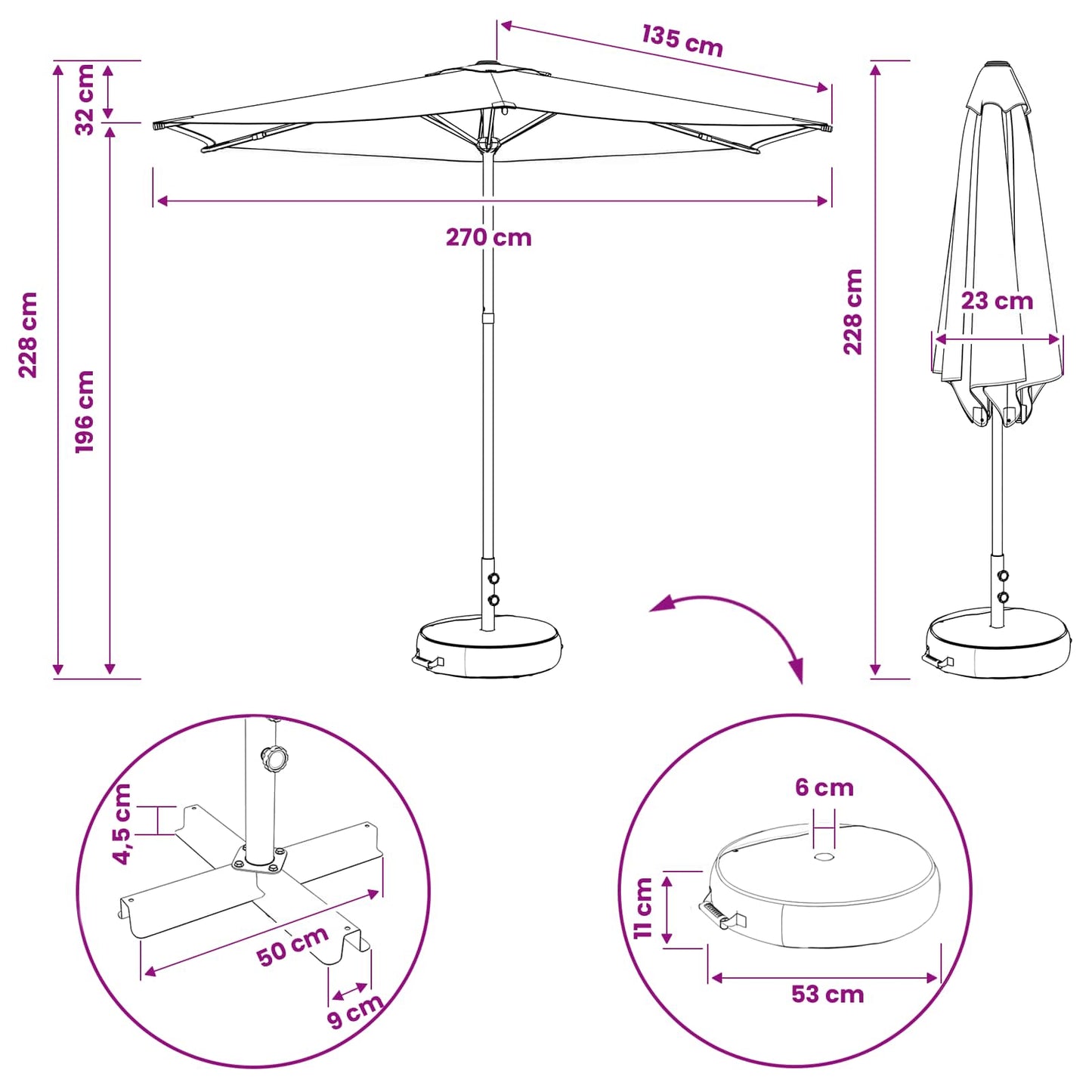 Haveparasol med base 270 x 270 cm Polyester Rektangulær