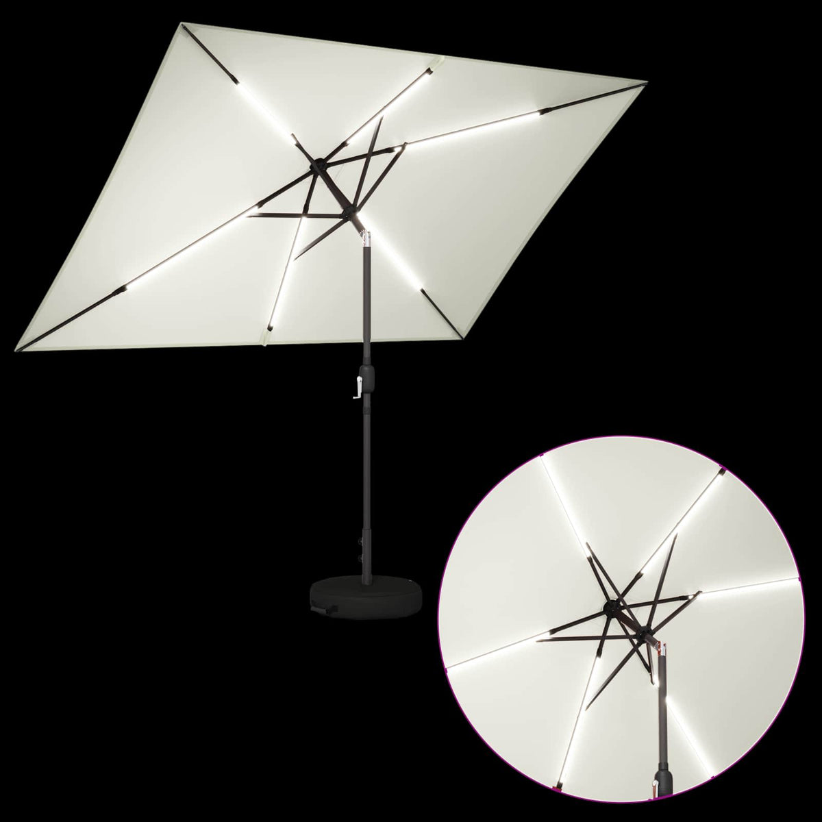 Haveparasol med LED lys og fod 200 x 300 cm Polyester