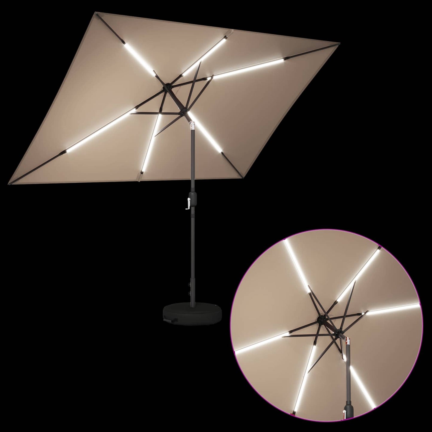 Haveparasol med LED lys og fod 200 x 300 cm Polyester Gråbrun