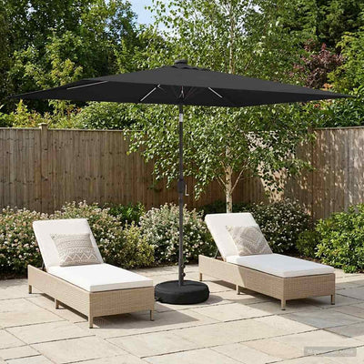Haveparasol med LED lys og fod 200 x 300 cm Polyester Antracit