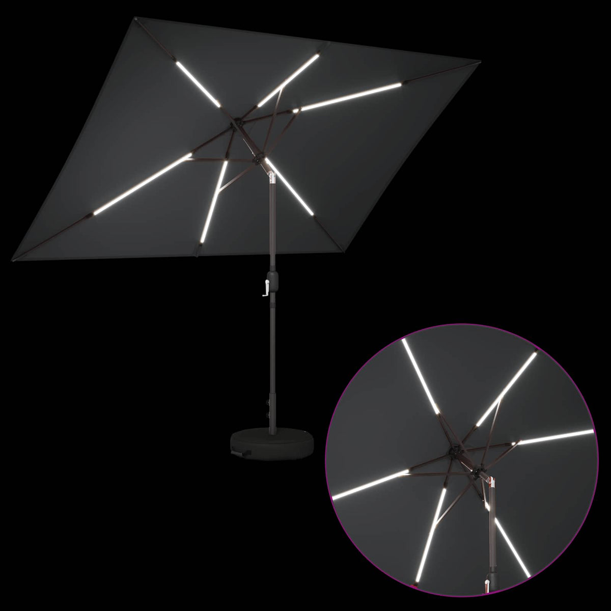 Haveparasol med LED lys og fod 200 x 300 cm Polyester Antracit