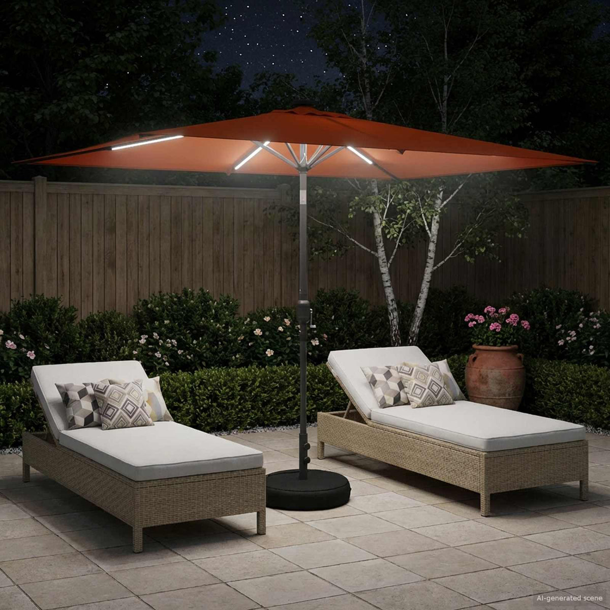 Haveparasol med LED lys og fod 200 x 300 cm Polyester
