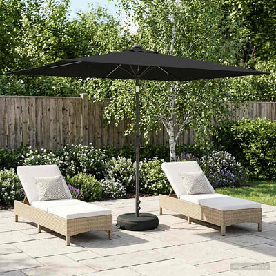 Haveparasol med LED lys og fod 200 x 300 cm Polyester Sort