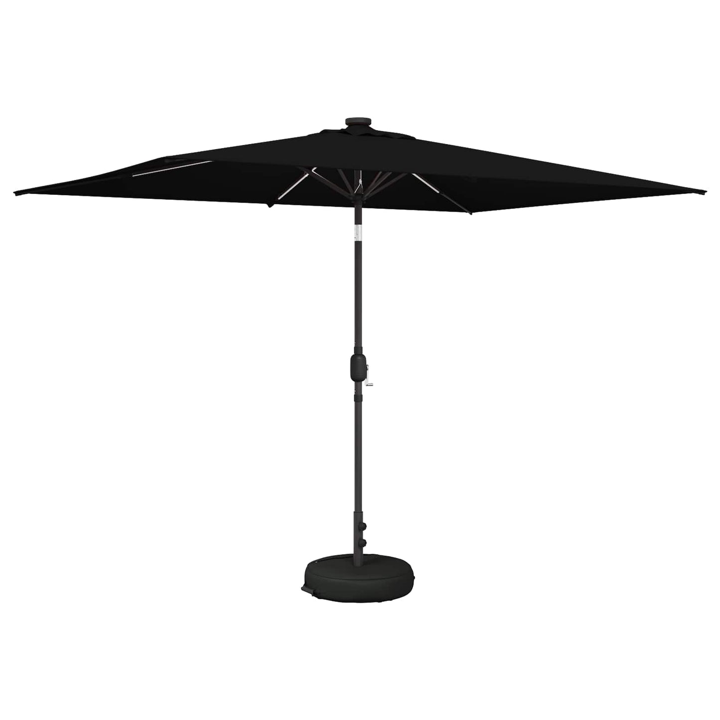 Haveparasol med LED lys og fod 200 x 300 cm Polyester Sort
