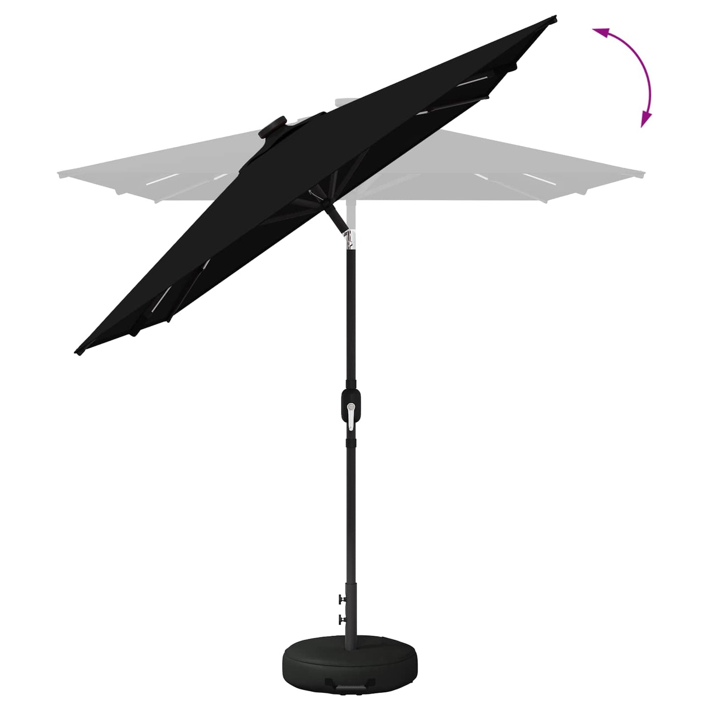 Haveparasol med LED lys og fod 200 x 300 cm Polyester Sort