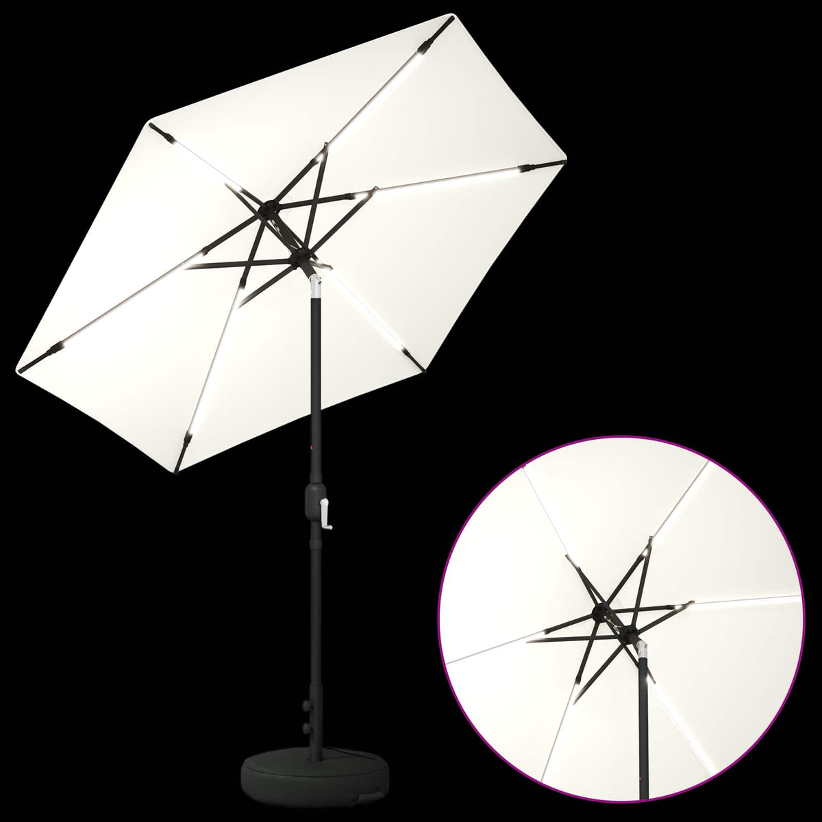 Haveparasol med LED lys og fod 230 x 230 cm Polyester