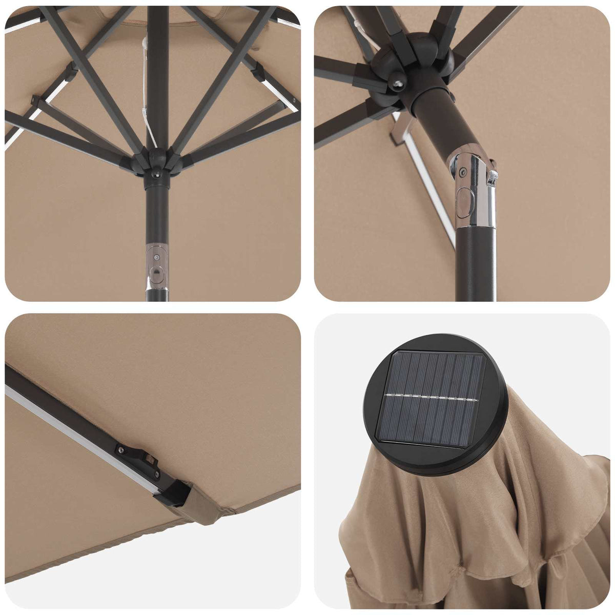 Haveparasol med LED lys og fod 230 x 230 cm Polyester Gråbrun