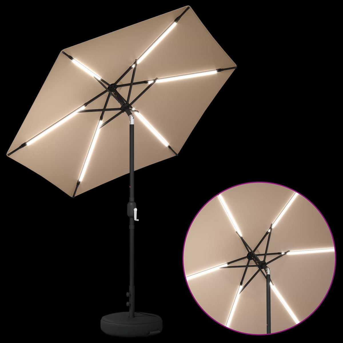 Haveparasol med LED lys og fod 230 x 230 cm Polyester Gråbrun