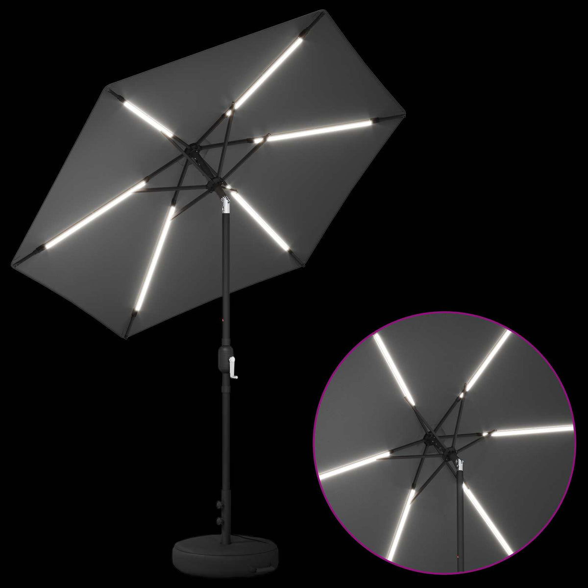 Haveparasol med LED lys og fod 230 x 230 cm Polyester Antracit