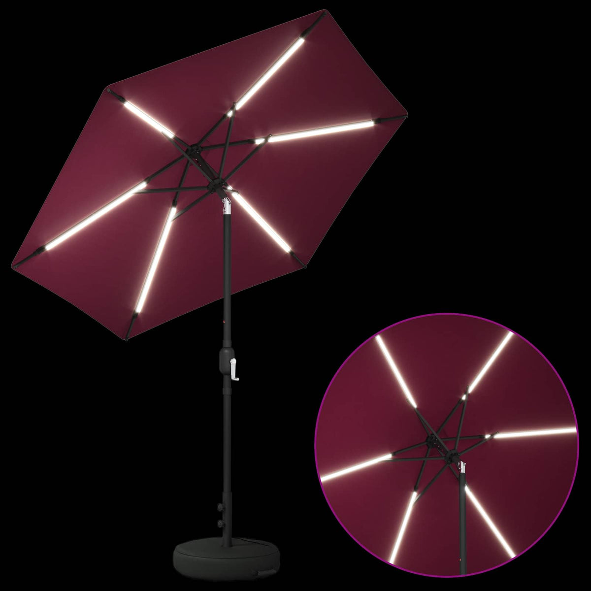 Haveparasol med LED lys og fod 230 x 230 cm Polyester
