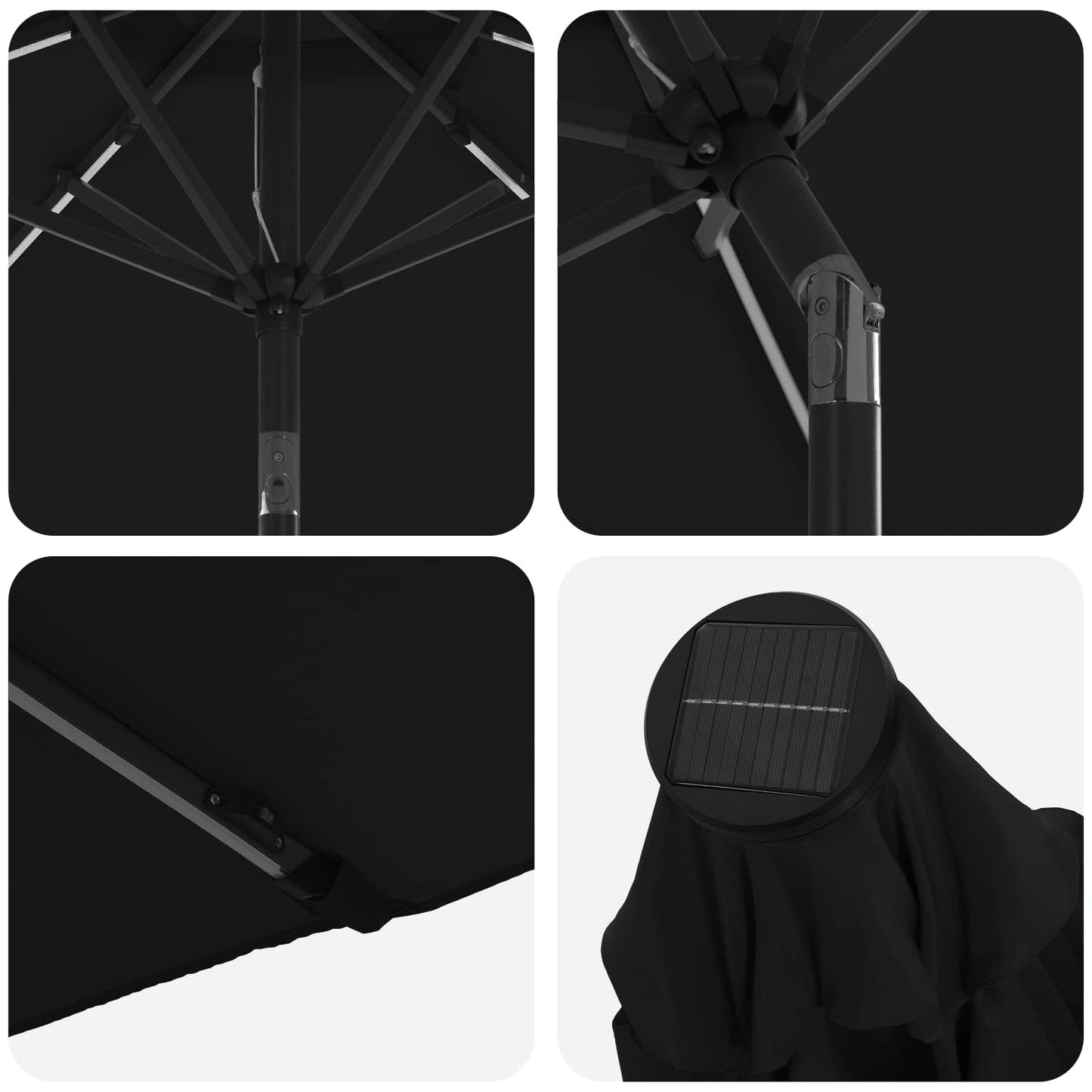 Haveparasol med LED lys og fod 230 x 230 cm Polyester Sort