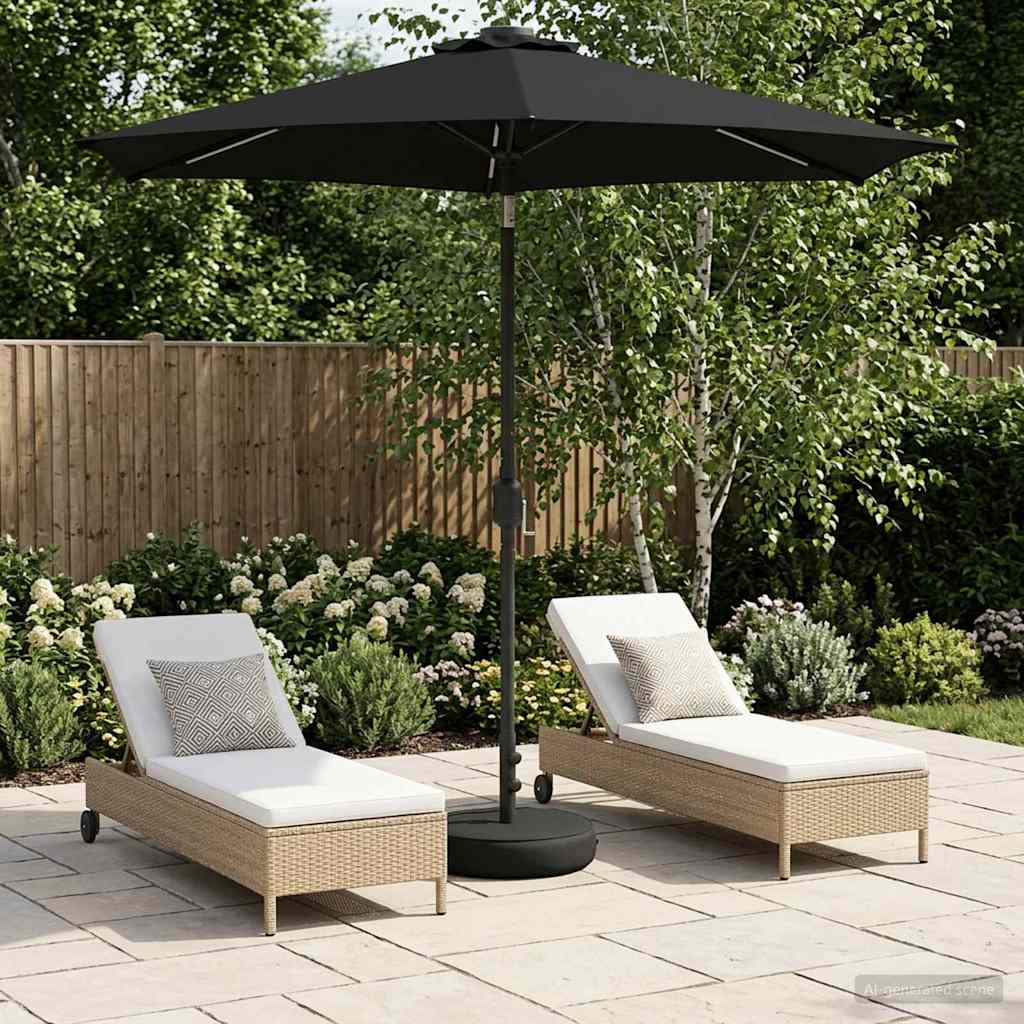 Haveparasol med LED lys og fod 230 x 230 cm Polyester Sort