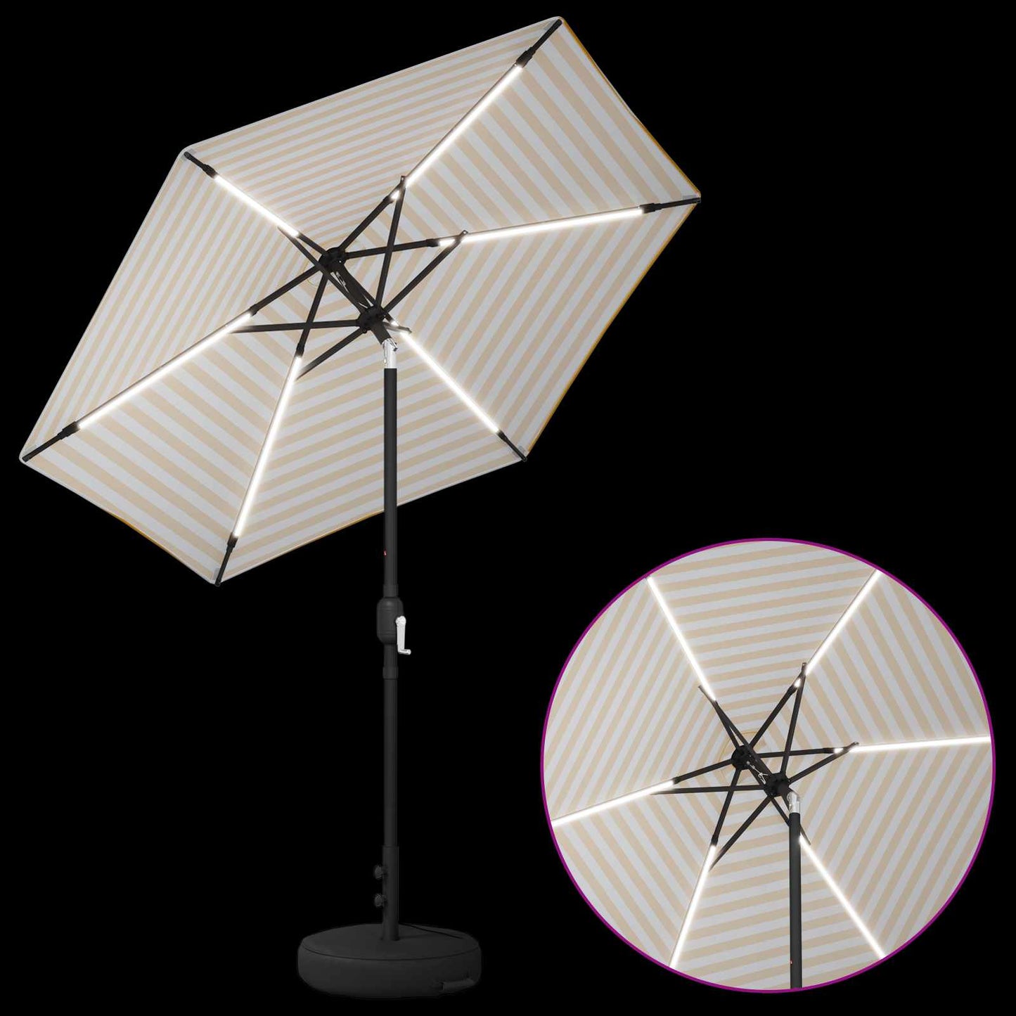 Haveparasol med LED lys og fod 230 x 230 cm Polyester