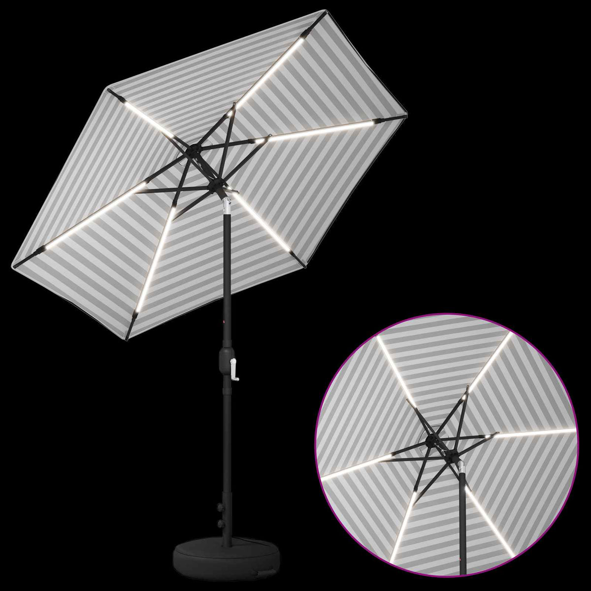 Haveparasol med LED lys og fod 230 x 230 cm Polyester