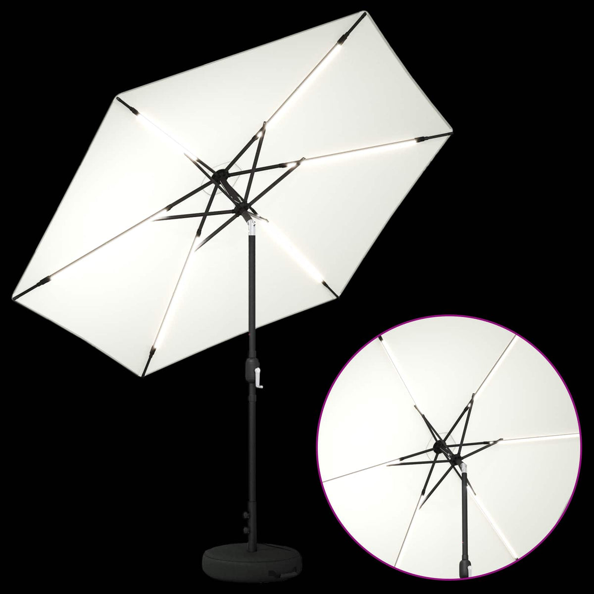 Haveparasol med LED lys og fod 270 x 270 cm Polyester