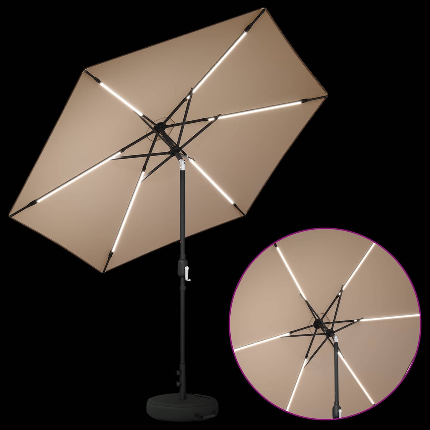 Haveparasol med LED lys og fod 270 x 270 cm Polyester Gråbrun