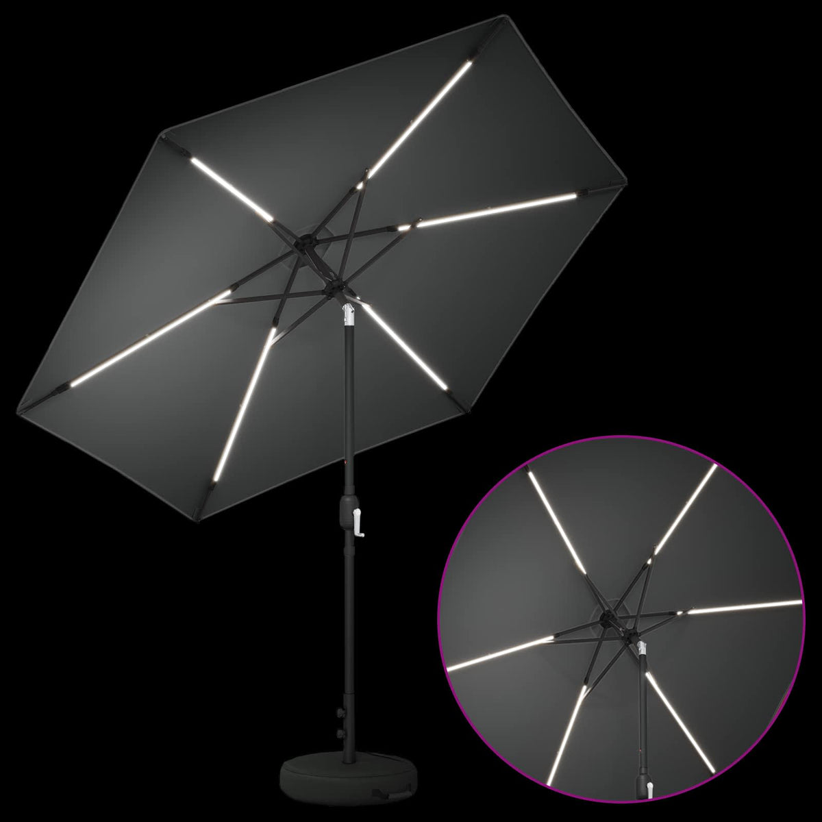 Haveparasol med LED lys og fod 270 x 270 cm Polyester Antracit