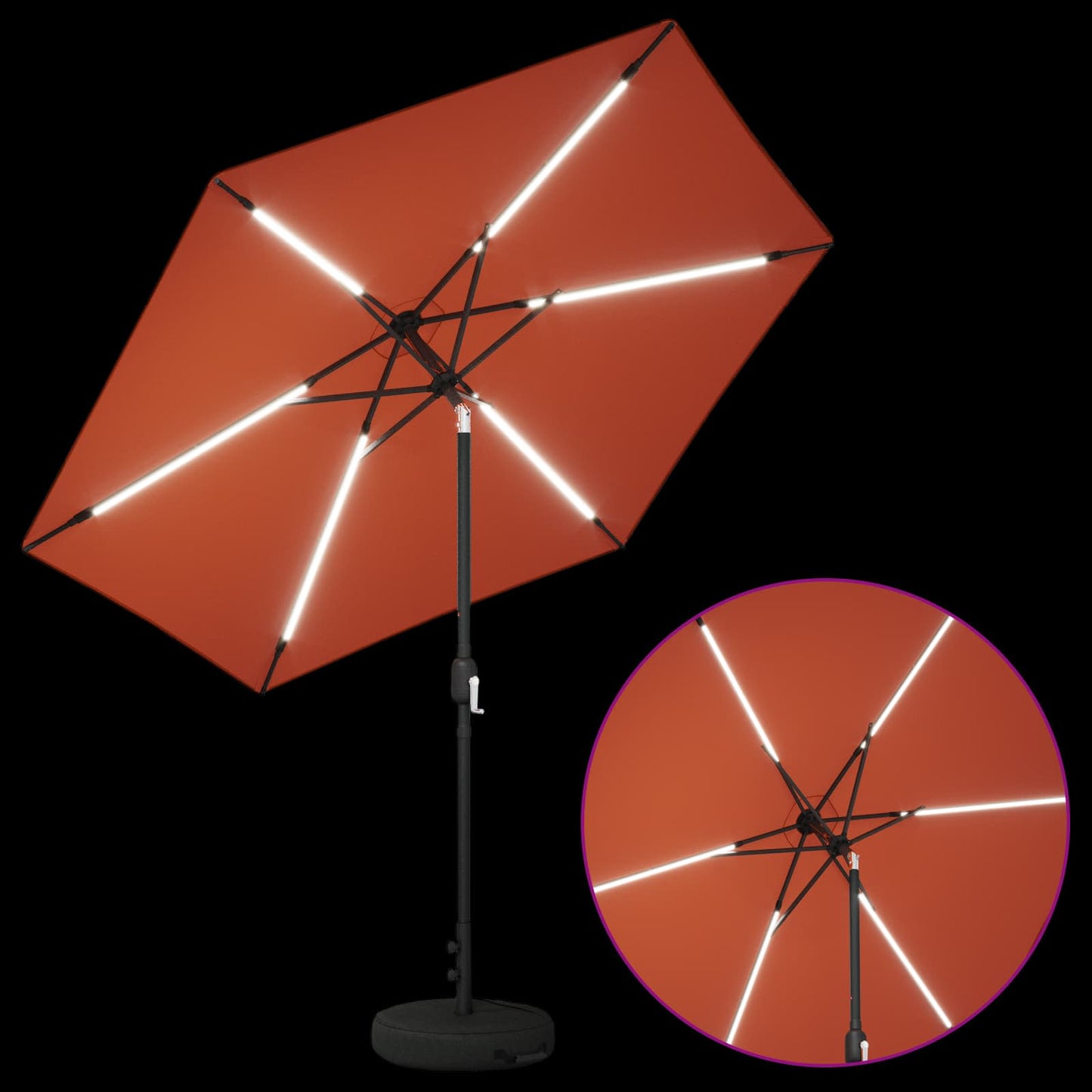 Haveparasol med LED lys og fod 270 x 270 cm Polyester