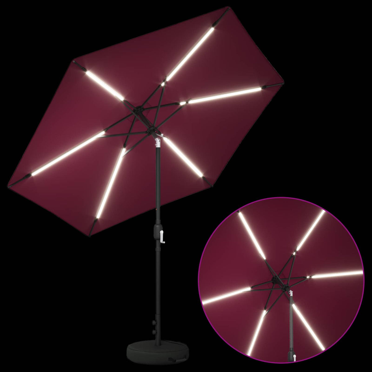 Haveparasol med LED lys og fod 270 x 270 cm Polyester