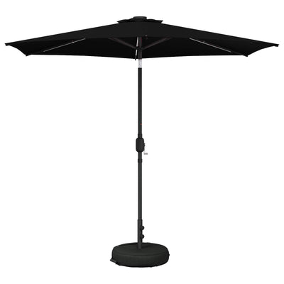 Haveparasol med LED lys og fod 270 x 270 cm Polyester Sort