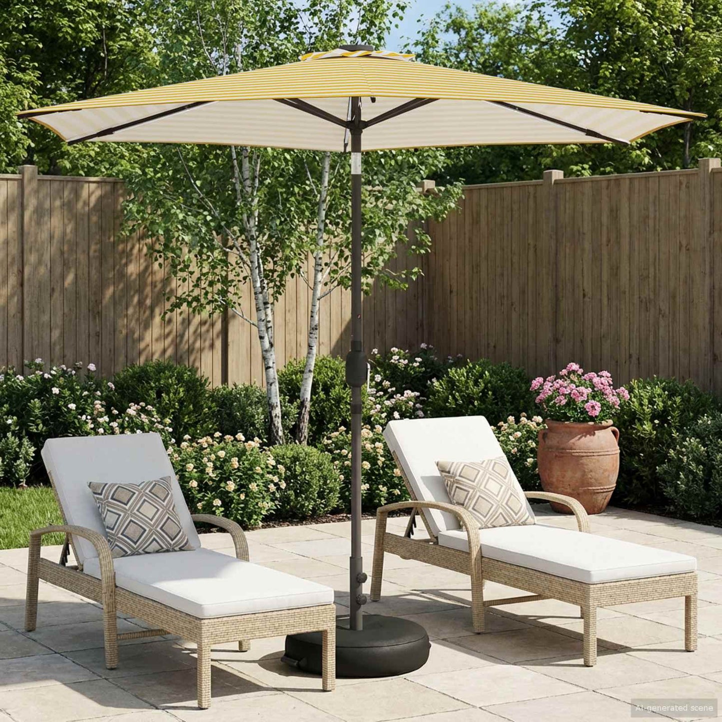 Haveparasol med LED lys og fod 270 x 270 cm Polyester