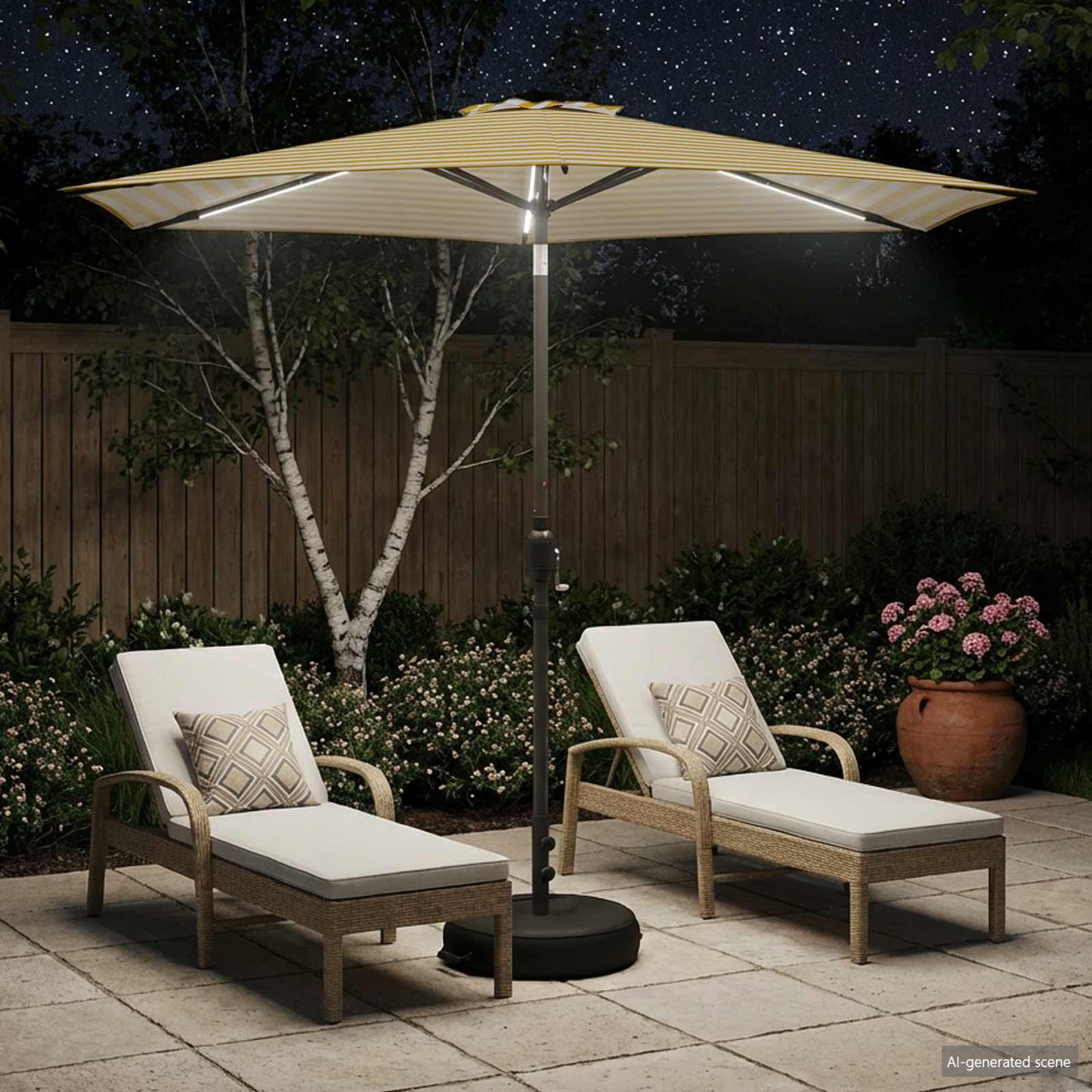 Haveparasol med LED lys og fod 270 x 270 cm Polyester