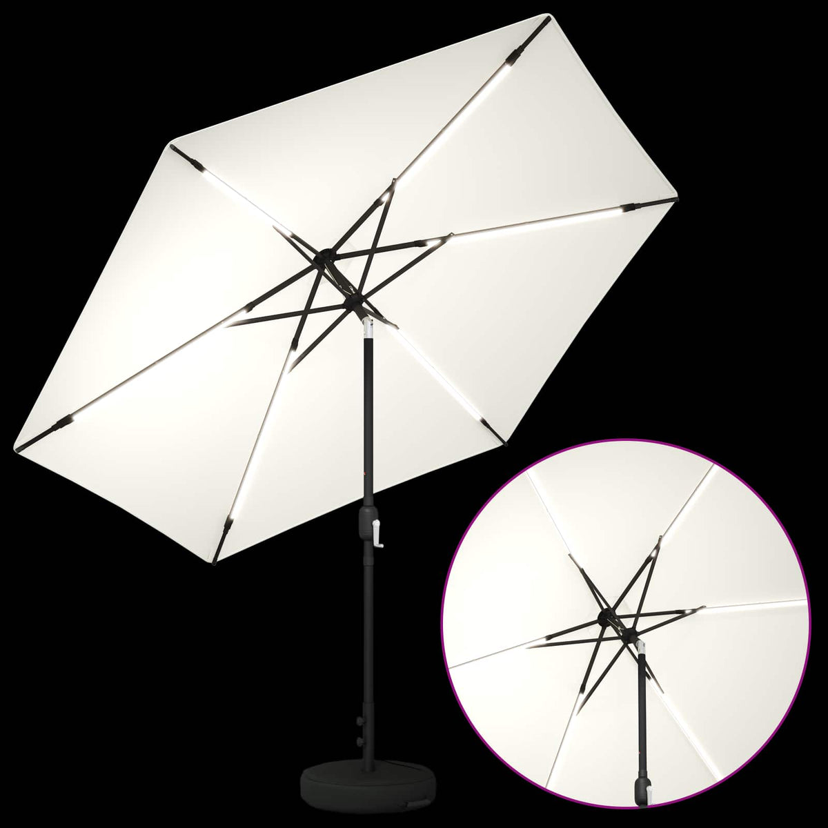 Haveparasol med LED lys og fod 300 x 300 cm Polyester