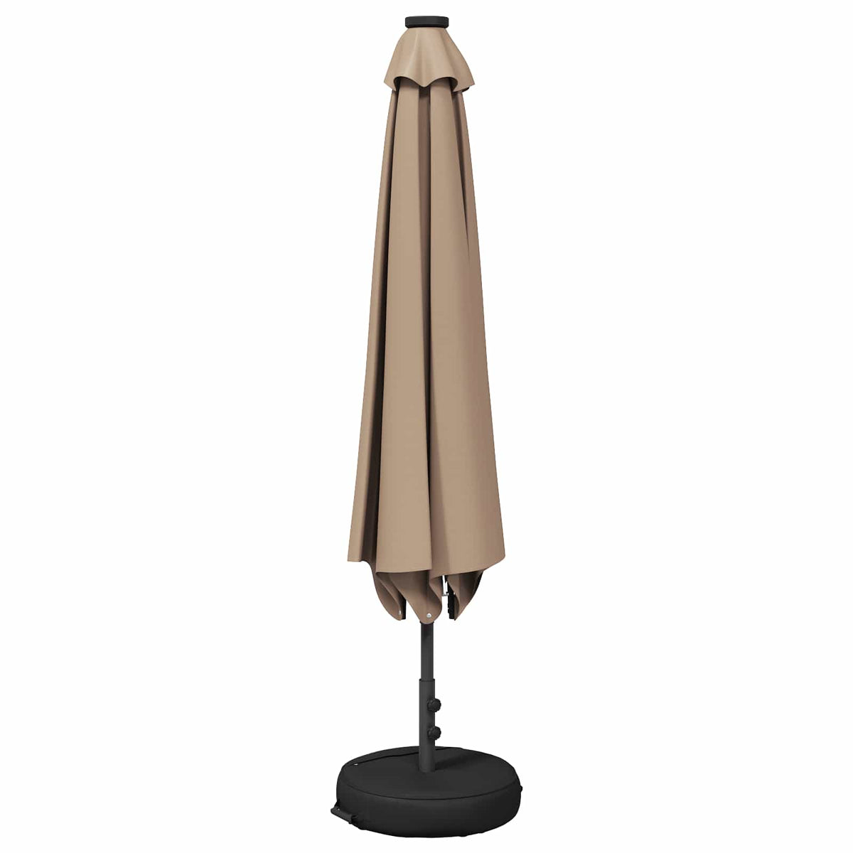 Haveparasol med LED lys og fod 300 x 300 cm Polyester Gråbrun
