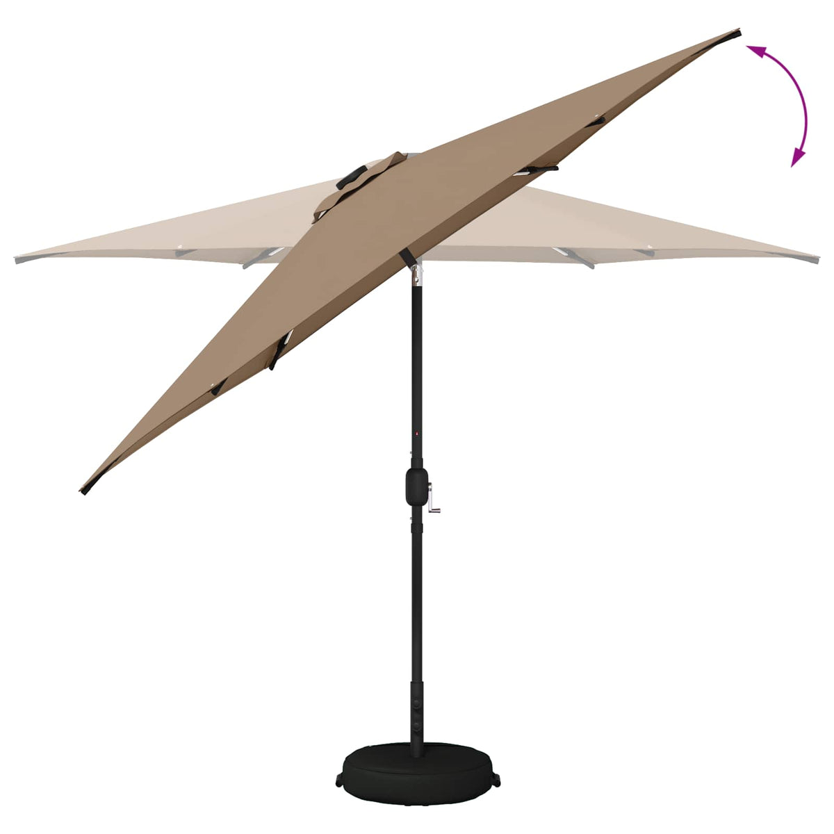 Haveparasol med LED lys og fod 300 x 300 cm Polyester Gråbrun