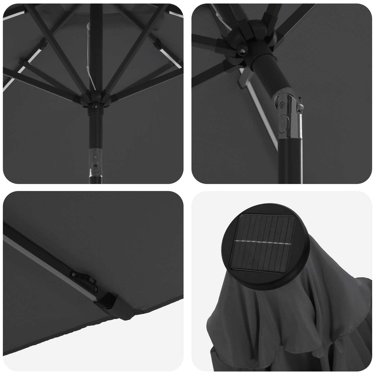 Haveparasol med LED lys og fod 300 x 300 cm Polyester Antracit