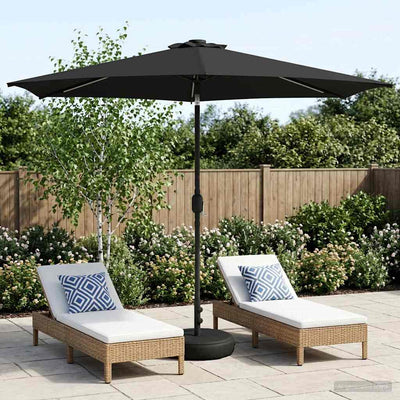 Haveparasol med LED lys og fod 300 x 300 cm Polyester Antracit