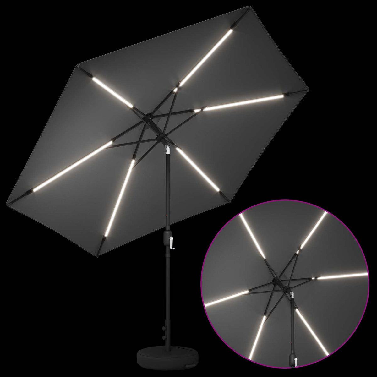 Haveparasol med LED lys og fod 300 x 300 cm Polyester Antracit