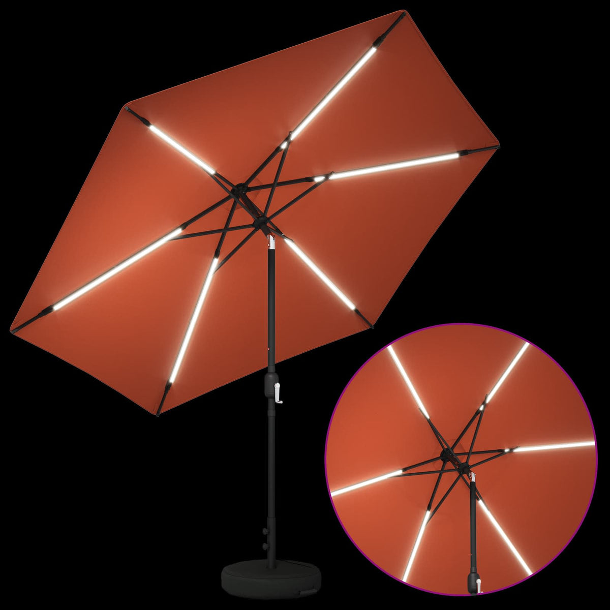 Haveparasol med LED lys og fod 300 x 300 cm Polyester