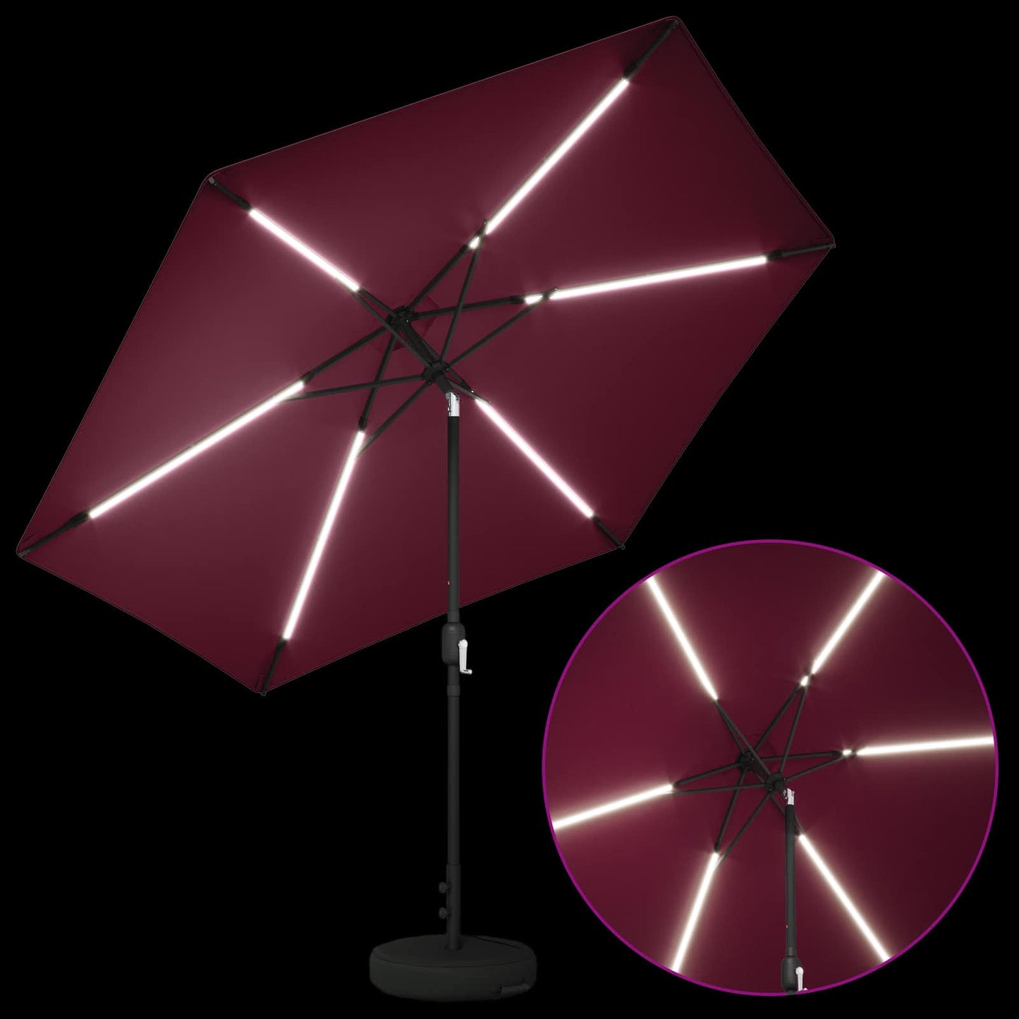 Haveparasol med LED lys og fod 300 x 300 cm Polyester