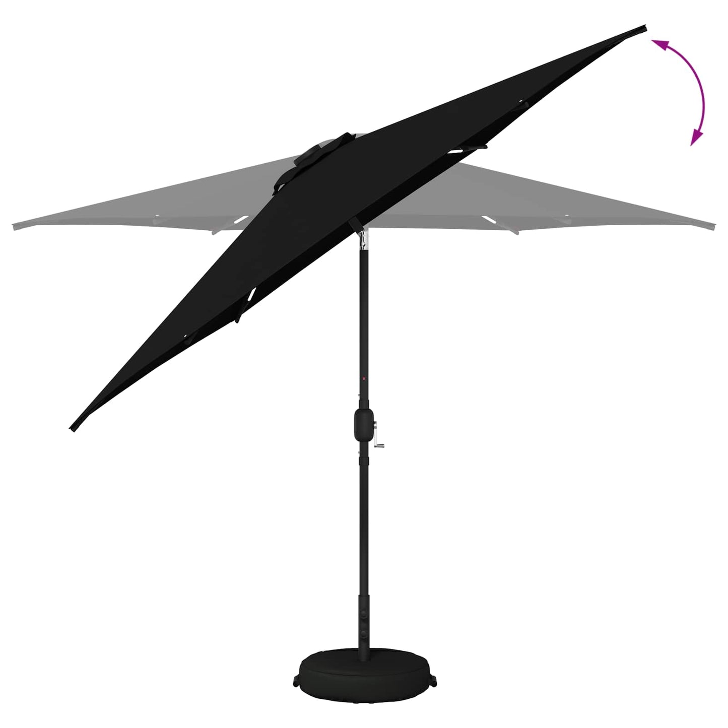 Haveparasol med LED lys og fod 300 x 300 cm Polyester Sort