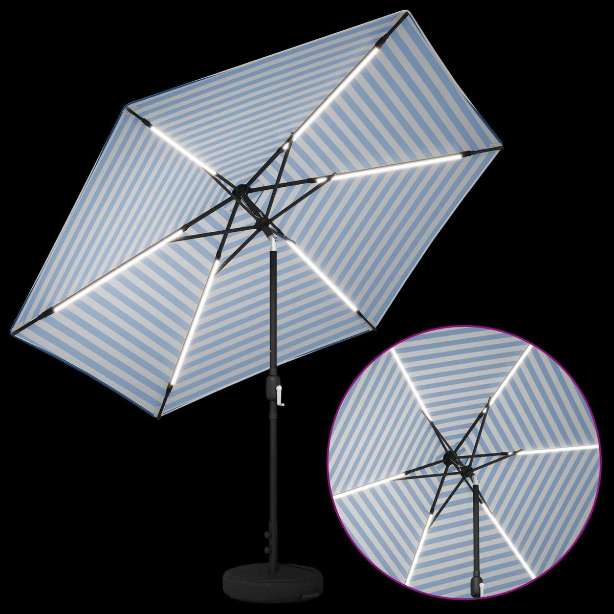 Haveparasol med LED lys og fod 300 x 300 cm Polyester