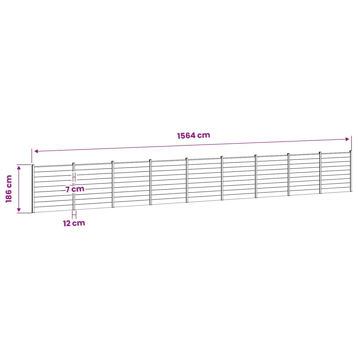 Hegnssæt 1564 x 186 cm WPC og Aluminium Grå