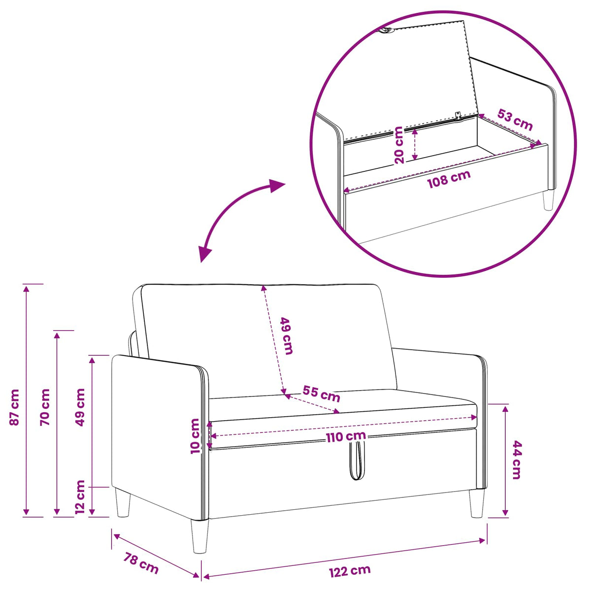 Sofa med opbevaring Lys Gul 122 x 78 x 87 cm Polyester