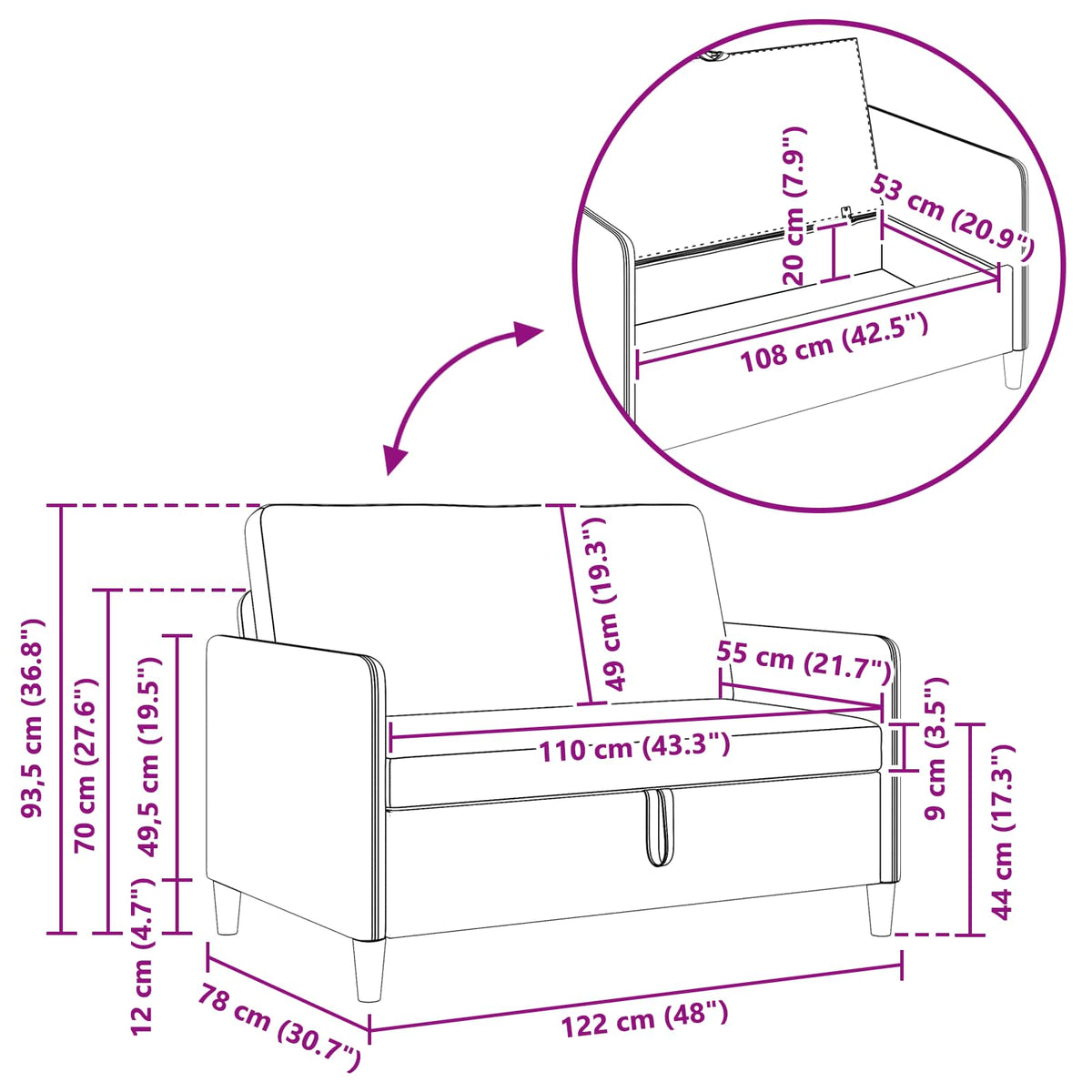 Sofa med opbevaring Politi blå 122 x 78 x 87 cm Polyester