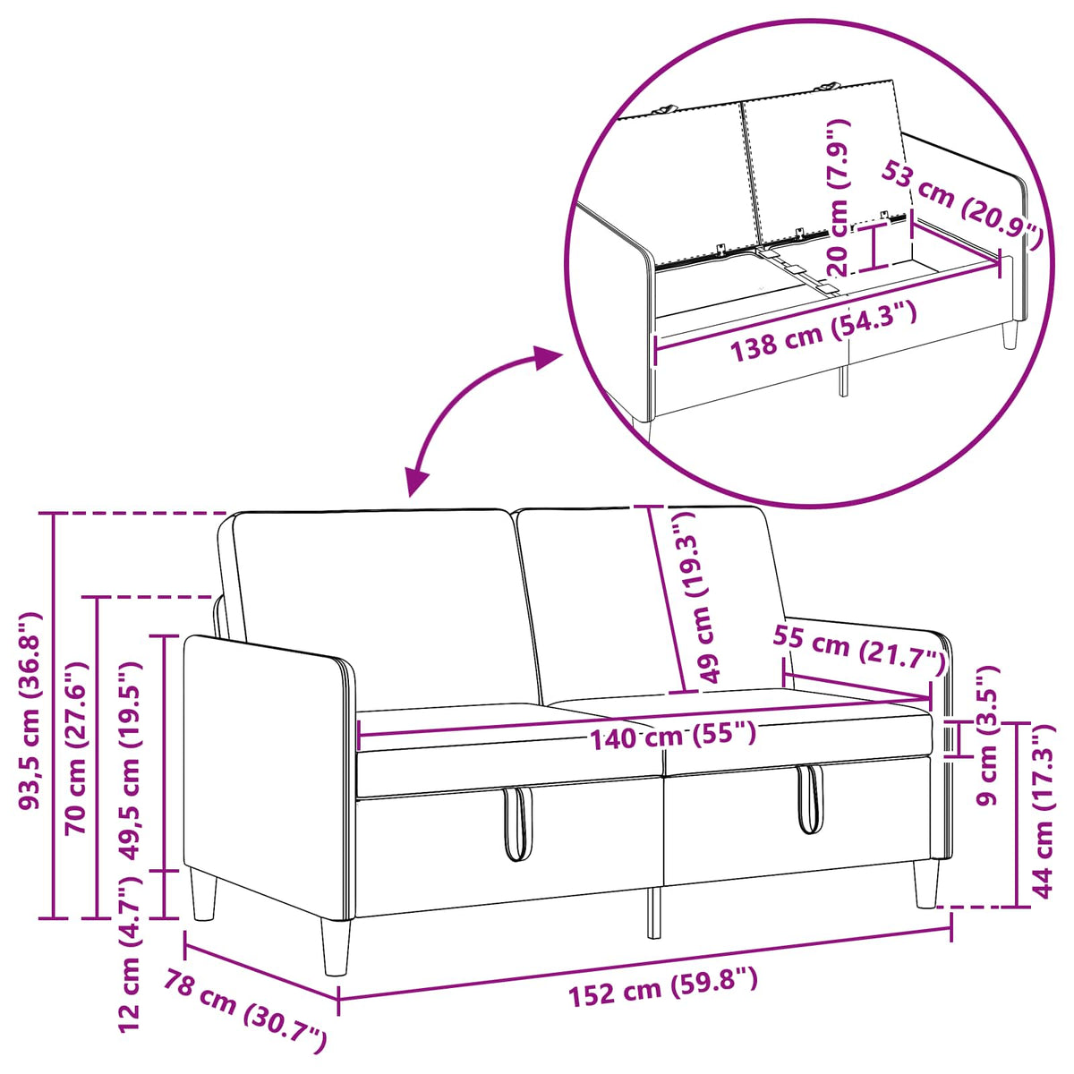 Sofa med opbevaring Gråbrun 152 x 78 x 87 cm Polyester
